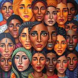 An artistic tribute to 'Cien Rostros, Cien Vidas' by Ana Belouche, showcasing a vibrant collage of diverse faces, each reflecting unique emotions and stories