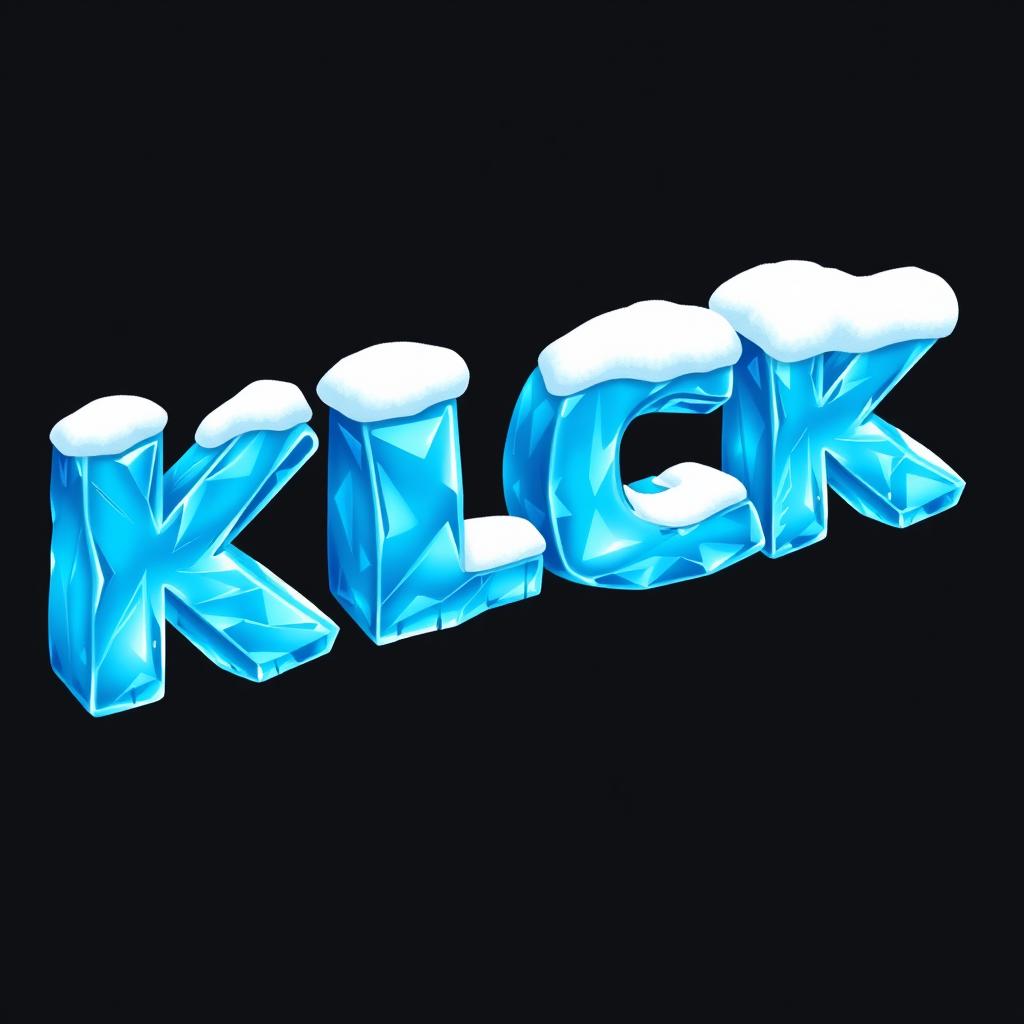 A visually striking 2D design featuring the word 'KICK' formed from solid blue ice, showcasing detailed icy textures and a frosty appearance