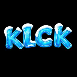 A visually striking 2D design featuring the word 'KICK' formed from solid blue ice, showcasing detailed icy textures and a frosty appearance