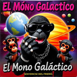 A vibrant music album cover featuring a black puppet character at the center, wearing stylish black space sunglasses and holding a cigarette in its mouth, from which smoke is rising