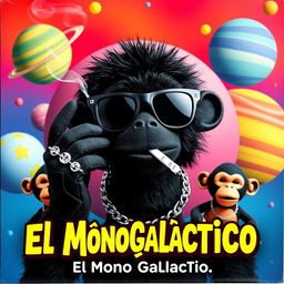 A vibrant music album cover featuring a black puppet character at the center, wearing stylish black space sunglasses and holding a cigarette in its mouth, from which smoke is rising