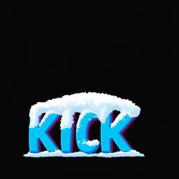 A vibrant 2D illustration of the word "KICK" styled with bold blue letters, set against a solid black background