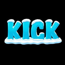 A vibrant 2D illustration of the word "KICK" styled with bold blue letters, set against a solid black background