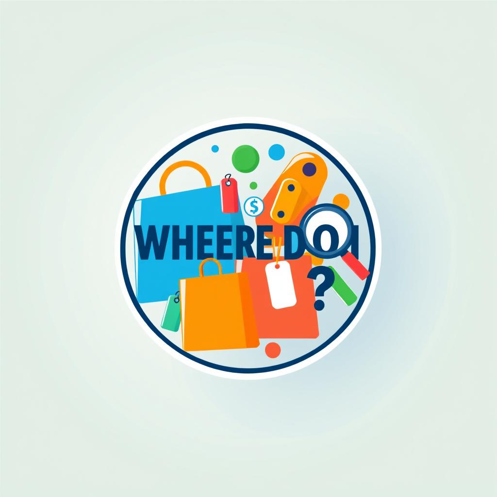 An engaging circular icon representing the 'Where Do I Buy?' community, designed to reflect a vibrant marketplace theme