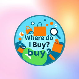 An engaging circular icon representing the 'Where Do I Buy?' community, designed to reflect a vibrant marketplace theme