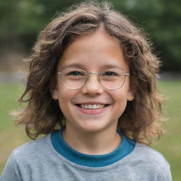 A boy with dark circles under his eyes, wearing glasses and smiling. He has long, tousled hair.