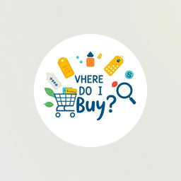 A visually appealing circular icon for the 'Where Do I Buy?' community, designed to embody the spirit of shopping and exploration