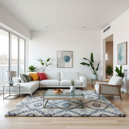 A modern living room interior, featuring sleek furniture with minimalist design