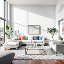 A modern living room interior, featuring sleek furniture with minimalist design