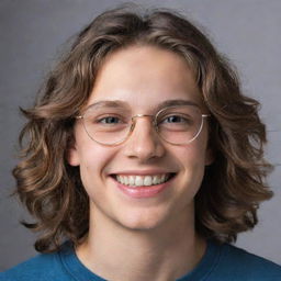 An image of a teenage boy with pronounced dark circles under his eyes, wearing glasses, has a smile, and his long, tousled hair flows freely.