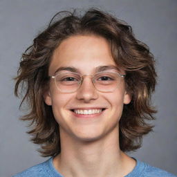 An image of a teenage boy with pronounced dark circles under his eyes, wearing glasses, has a smile, and his long, tousled hair flows freely.