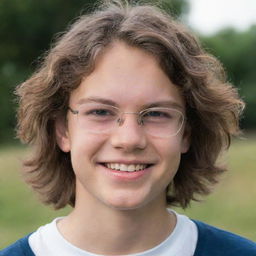 A teenage boy with deep, dark circles under his eyes, wearing glasses, and smiling. His long, tousled hair adds to his tired look.