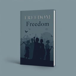 A book cover design in muted, opaque colors, portraying the theme of freedom based on humanity