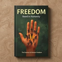 A book cover design in muted, opaque colors centered around the theme of freedom based on humanity