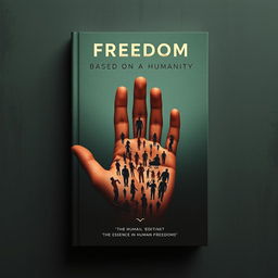 A book cover design in muted, opaque colors centered around the theme of freedom based on humanity