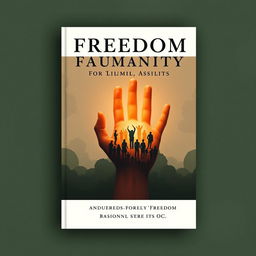 A book cover design in muted, opaque colors centered around the theme of freedom based on humanity