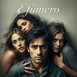 A movie poster featuring a chaotic romantic theme, showcasing a man surrounded by three women, all with intrigued expressions