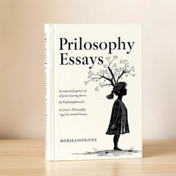 A book cover design for a collection of philosophical essays, featuring a hand-drawn illustration that evokes the essence of philosophy