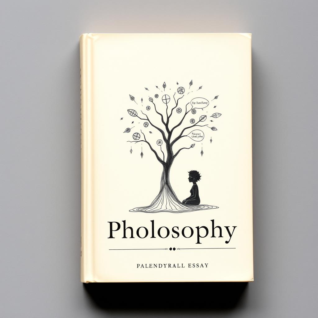 A book cover design for a collection of philosophical essays, featuring a hand-drawn illustration that evokes the essence of philosophy