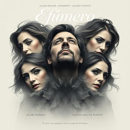 A movie poster depicting a chaotic romantic theme, featuring a man surrounded by three women, all displaying captivating yet complex expressions