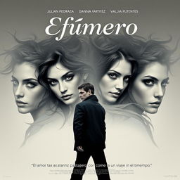 A movie poster depicting a chaotic romantic theme, featuring a man surrounded by three women, all displaying captivating yet complex expressions