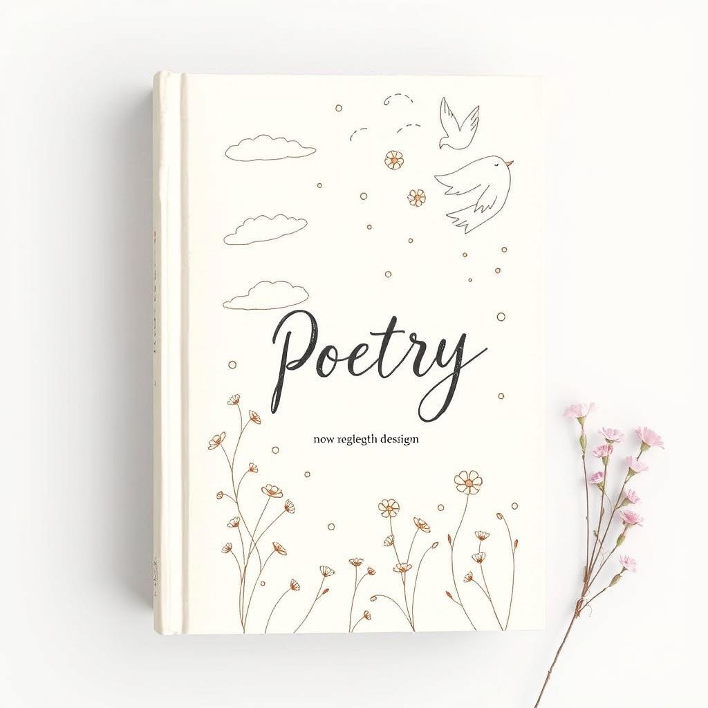 A book cover design for a poetry collection, featuring a hand-drawn illustration that captures the essence of poetry