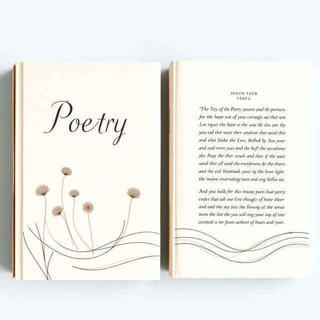 A book cover design for a poetry collection, featuring a hand-drawn illustration that captures the essence of poetry without the use of flowers