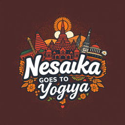 A vibrant and intricate logo design for a shirt featuring 'Nesaka Goes to Yogya'