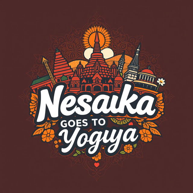 A vibrant and intricate logo design for a shirt featuring 'Nesaka Goes to Yogya'