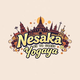 A vibrant and intricate logo design for a shirt featuring 'Nesaka Goes to Yogya'