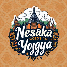 A vibrant and intricate logo design for a shirt featuring 'Nesaka Goes to Yogya'