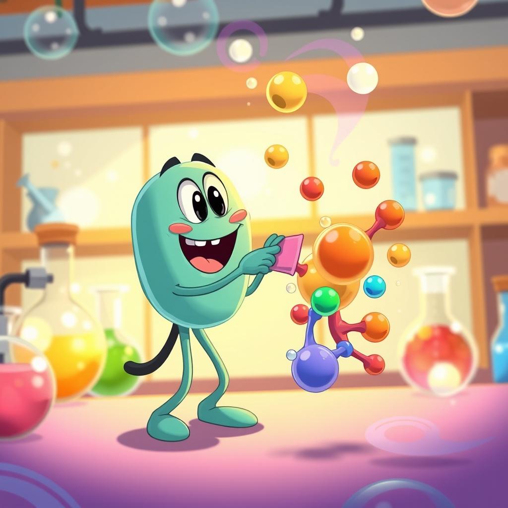 An engaging animation scene depicting an enzyme catalyzing a substrate