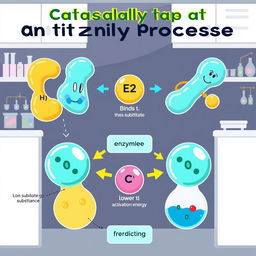 An educational illustration depicting the catalytic process of an enzyme