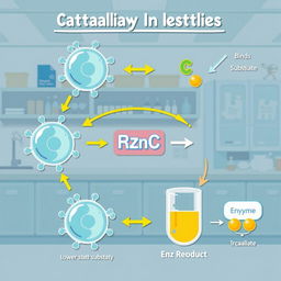 An educational illustration depicting the catalytic process of an enzyme