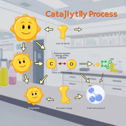 An educational illustration depicting the catalytic process of an enzyme