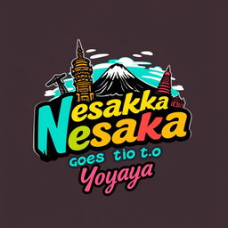 A dynamic and colorful logo design for a shirt featuring 'Nesaka Goes to Yogya'