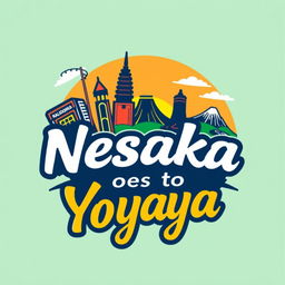 A dynamic and colorful logo design for a shirt featuring 'Nesaka Goes to Yogya'