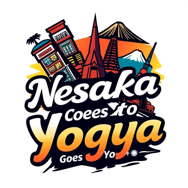 A dynamic and colorful logo design for a shirt featuring 'Nesaka Goes to Yogya'