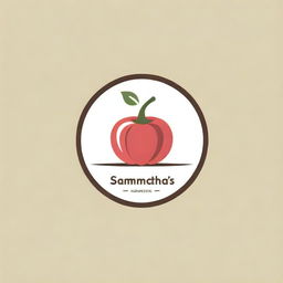 Design a logo with the text 'Samantha's Homestyle Atchara'. Include illustrations of pickled fruits or vegetables in a rustic, homely style.