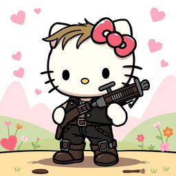 A cute and whimsical rendition of Daryl Dixon from The Walking Dead, designed in the iconic Hello Kitty style