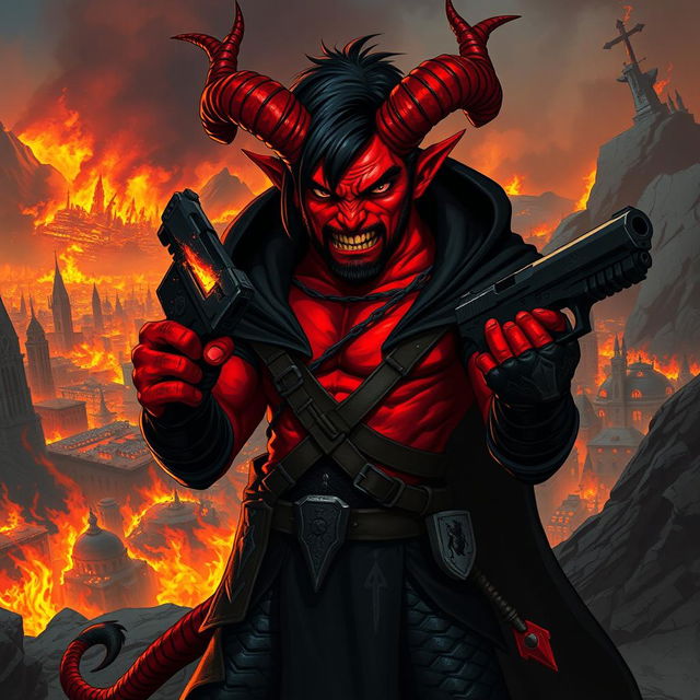 Gumong Steamfire, a 32-year-old young adult tiefling barbarian, depicted in vivid detail