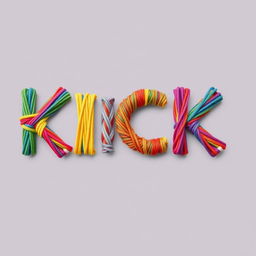 A creative 2D representation of the word 'KICK' crafted entirely from colorful threads