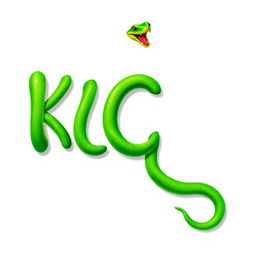 A creative 2D art style representation of the word 'KICK', designed entirely from a vibrant green snake