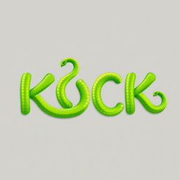 A creative 2D art style representation of the word 'KICK', designed entirely from a vibrant green snake