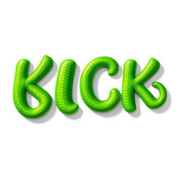 A creative 2D art style representation of the word 'KICK', designed entirely from a vibrant green snake