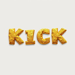 A striking 2D art style depiction of the word 'KICK', crafted from rough, textured gold