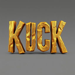 A striking 2D art style depiction of the word 'KICK', crafted from rough, textured gold