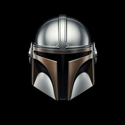 A highly detailed Mandalorian helmet from Star Wars, showcasing its sleek and polished design with distinct markings and features