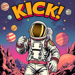 A captivating full view comic cover featuring a retro-style space astronaut, vividly designed in a pop art and comic style