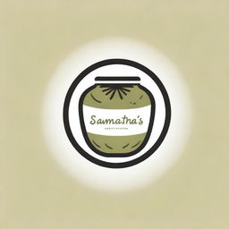 A unique and creative logo for a company called Samantha's Homestyle Atchara, embodying homeliness, tradition and the delight of homemade pickles